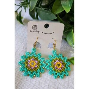 Beaded   Turquoise Color Earrings Handmade, Beautiful And Elegant